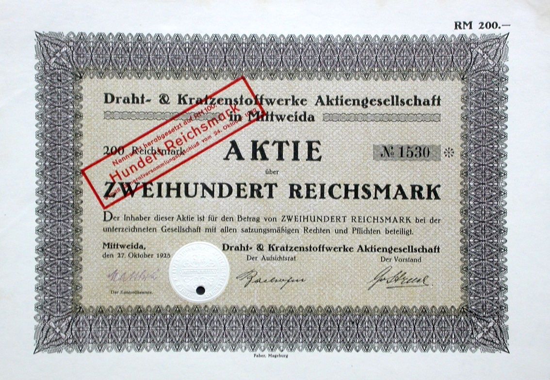 Dokumente: Draht- und Kratzenstoffwerke AG, Mittweida - 1928 – Gebraucht aus Solothurn von Sgasche