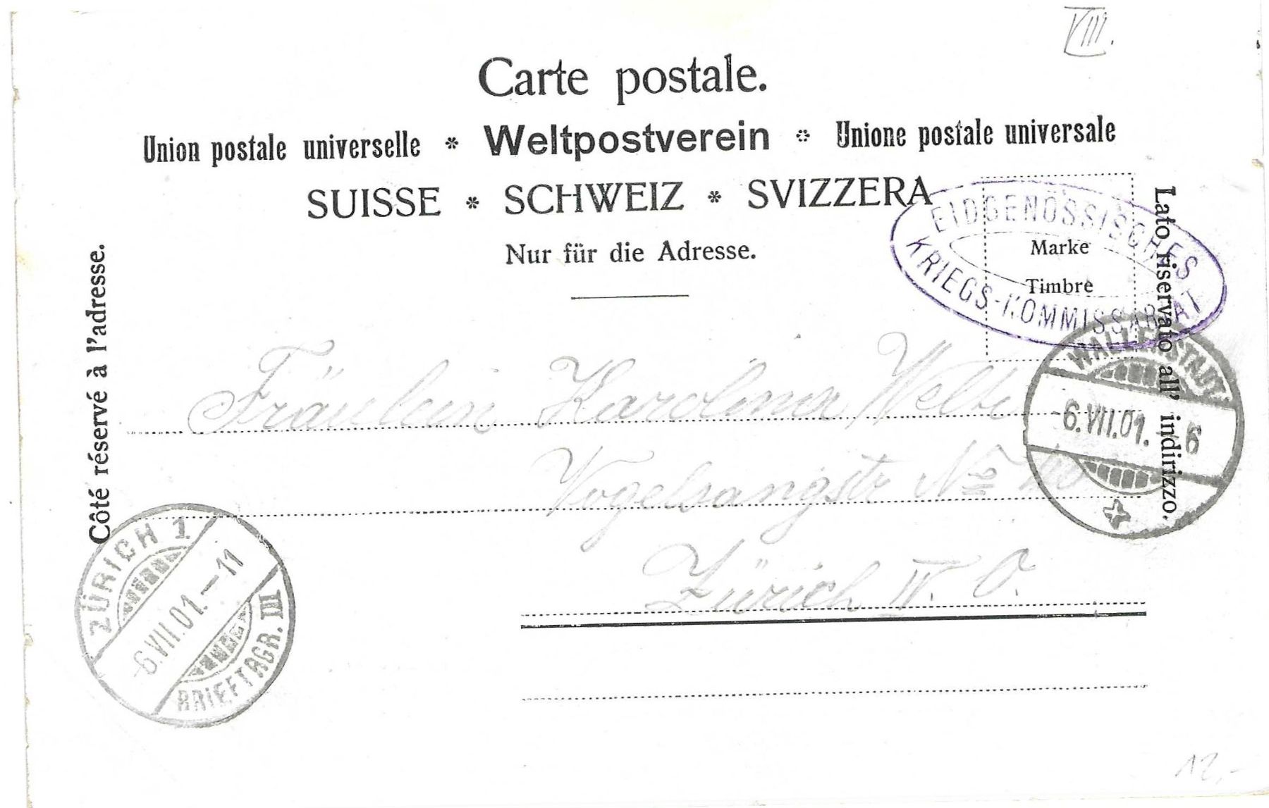 Cartoline postali: Walenstadt, Stempel Kriegskommisariat – Usato da Wildhaus venduto da Brunphil 1