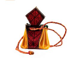 Schlussverkauf - Tuareg Lederbeutel gelb/rot klein