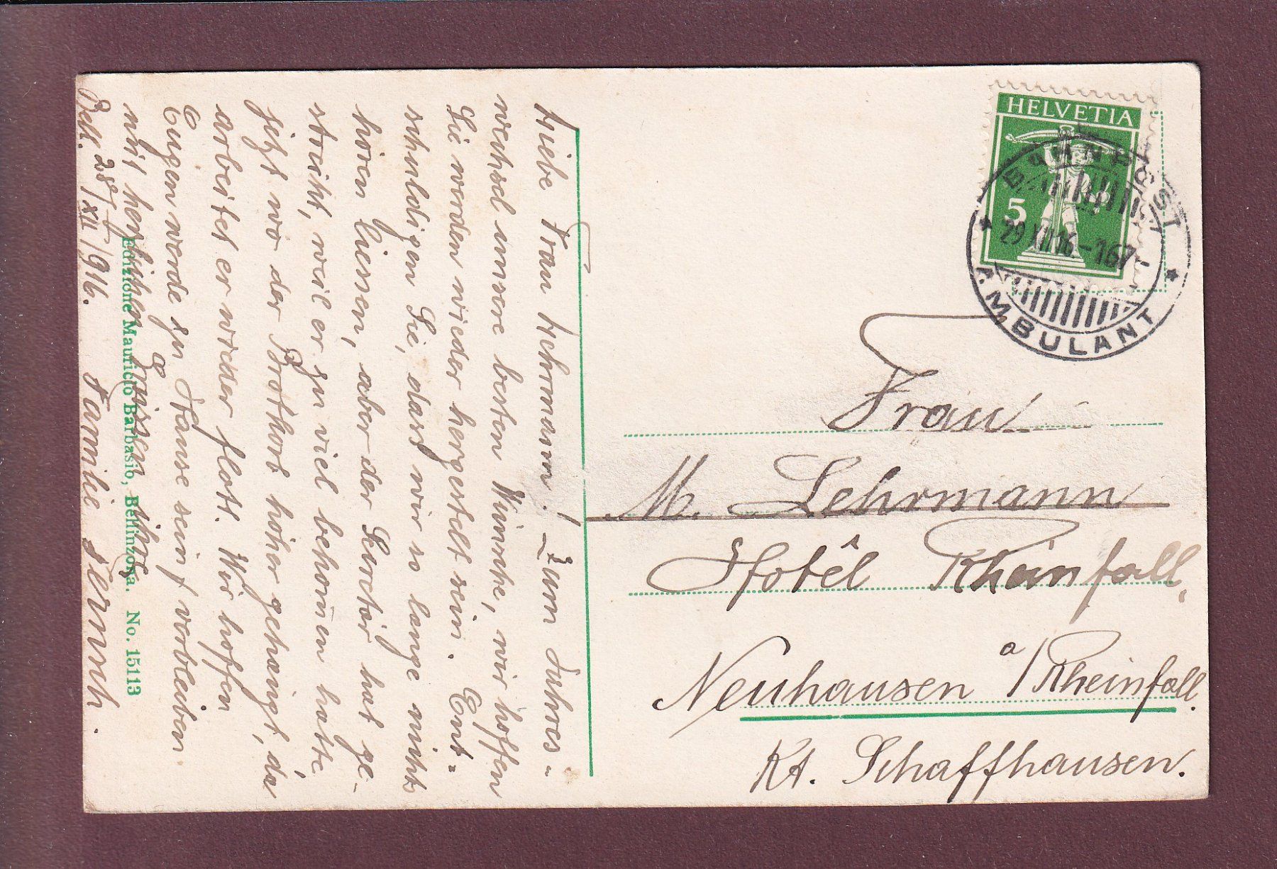 Cartoline postali: BELLINZONA - Veduta generale - 1916 Bahnpost – Usato da Pully venduto da nicecards 1