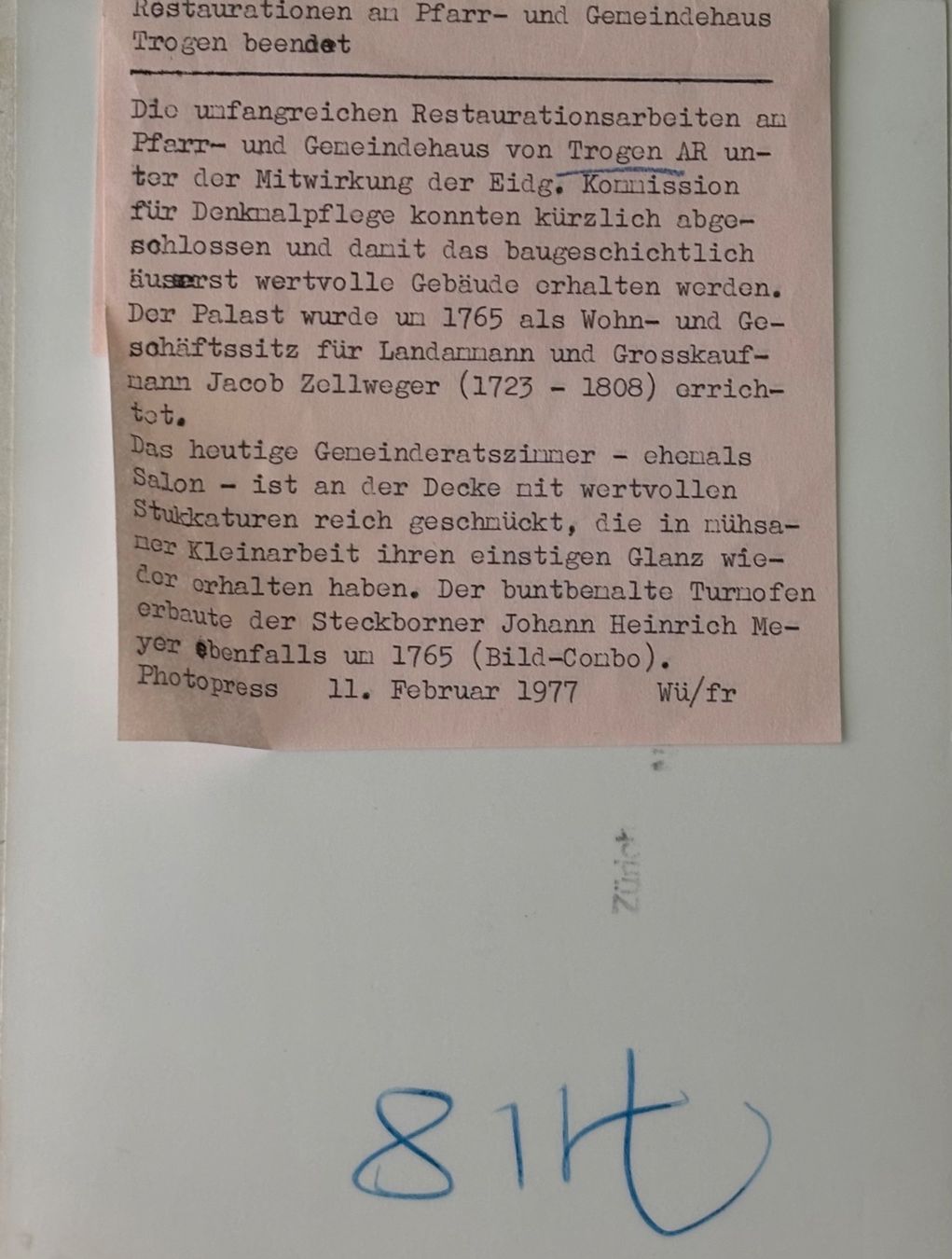 Cartoline postali: Pressefoto. Trogen, 13 x18 cm – Usato da Frauenfeld venduto da Merk52 1