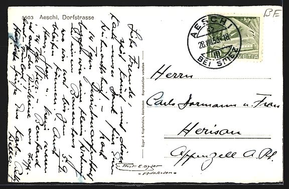 Cartoline postali: Aeschi, Dorfstrasse mit Blick zur Kirche – Usato da Berlin venduto da bartko-reher 1