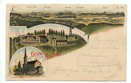 WALD 3-Bild-Litho Gruss vom BACHTEL - Stempel Bachtel Hinwil