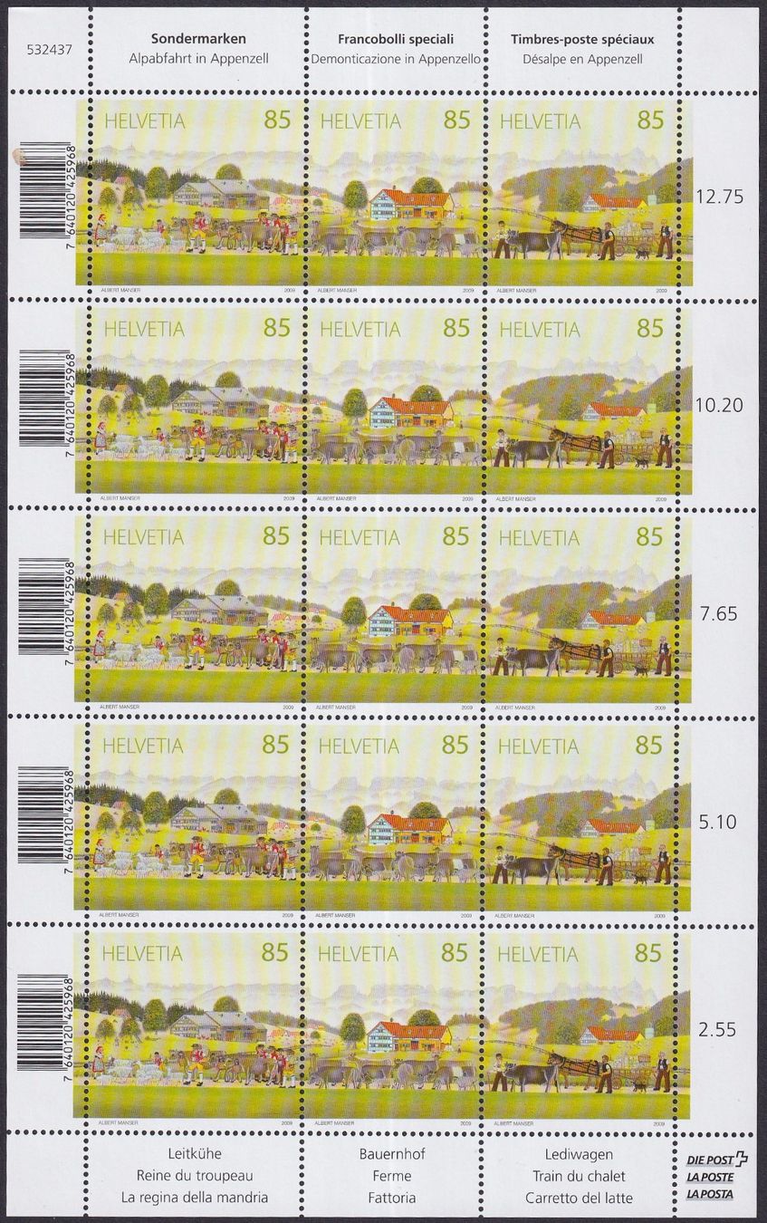 Tutti i francobolli: 2009, OZ178 Bogen (Alpabfahrt) postfrisch **. Kat: 60.- – Usato da Sursee venduto da Luzernerraute