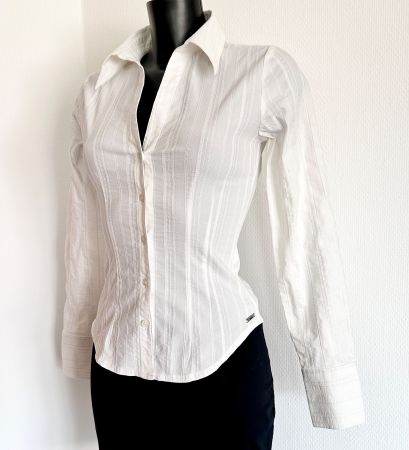 TOP ☀️ Gr XS/S 34/36 MAKAI weisse Bluse figurbetont