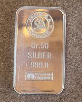Silberbarren Argor Chiasso 50g 999 Feinheit, graviert