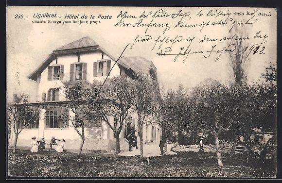 Ansichtskarten: AK Lignières, Hotel de la Poste, 1912 – Gebraucht aus Berlin von bartko-reher