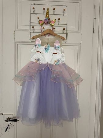 Einhorn Prinzessinnen Kostüm Kleid mit Einhorn Haarreif