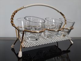 50er 60er Jahre Vintage Schnapsgläser im Träger Mid Century