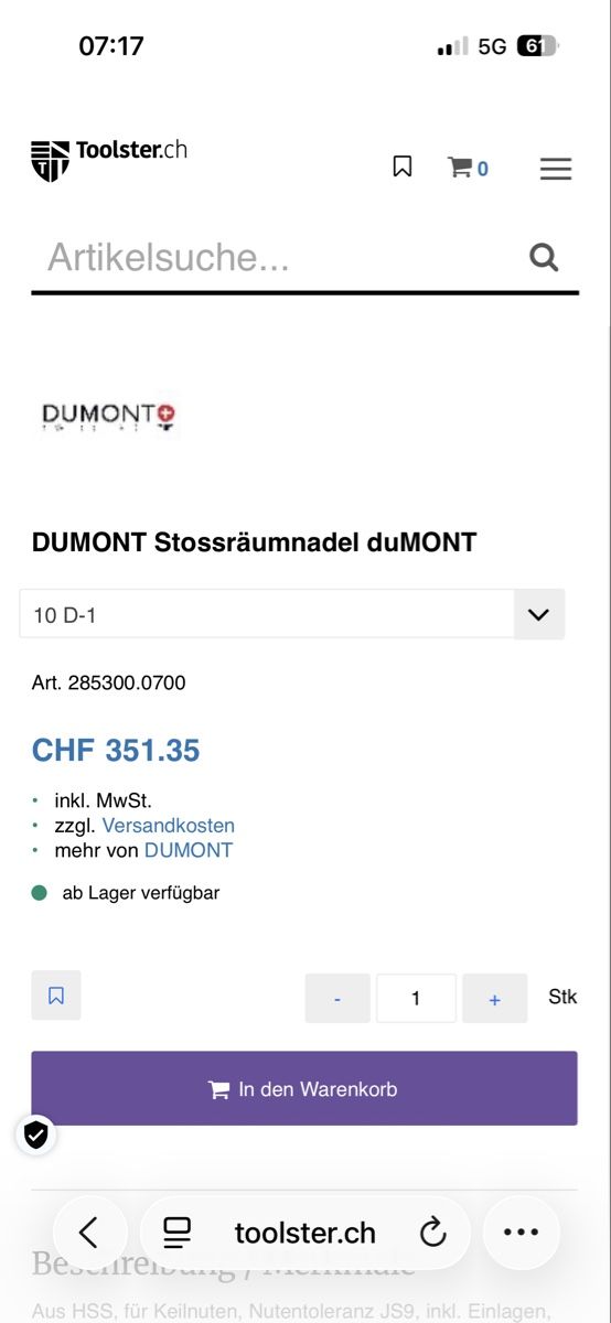 Tutti gli attrezzi: Dumont Stossräumnadel 10mm – Nuovo e nell'imballaggio originale da Burgdorf venduto da Breton 4