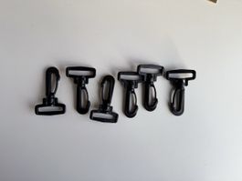 6 Karabinerhaken Kunststoff - 30mm schwarz - NEU