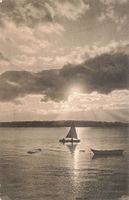 Genfersee GE Segelboot auf dem See bei Sonnenuntergang