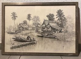 Kamron Künstler Vintage Tuschezeichnungen, Thailand, Versand