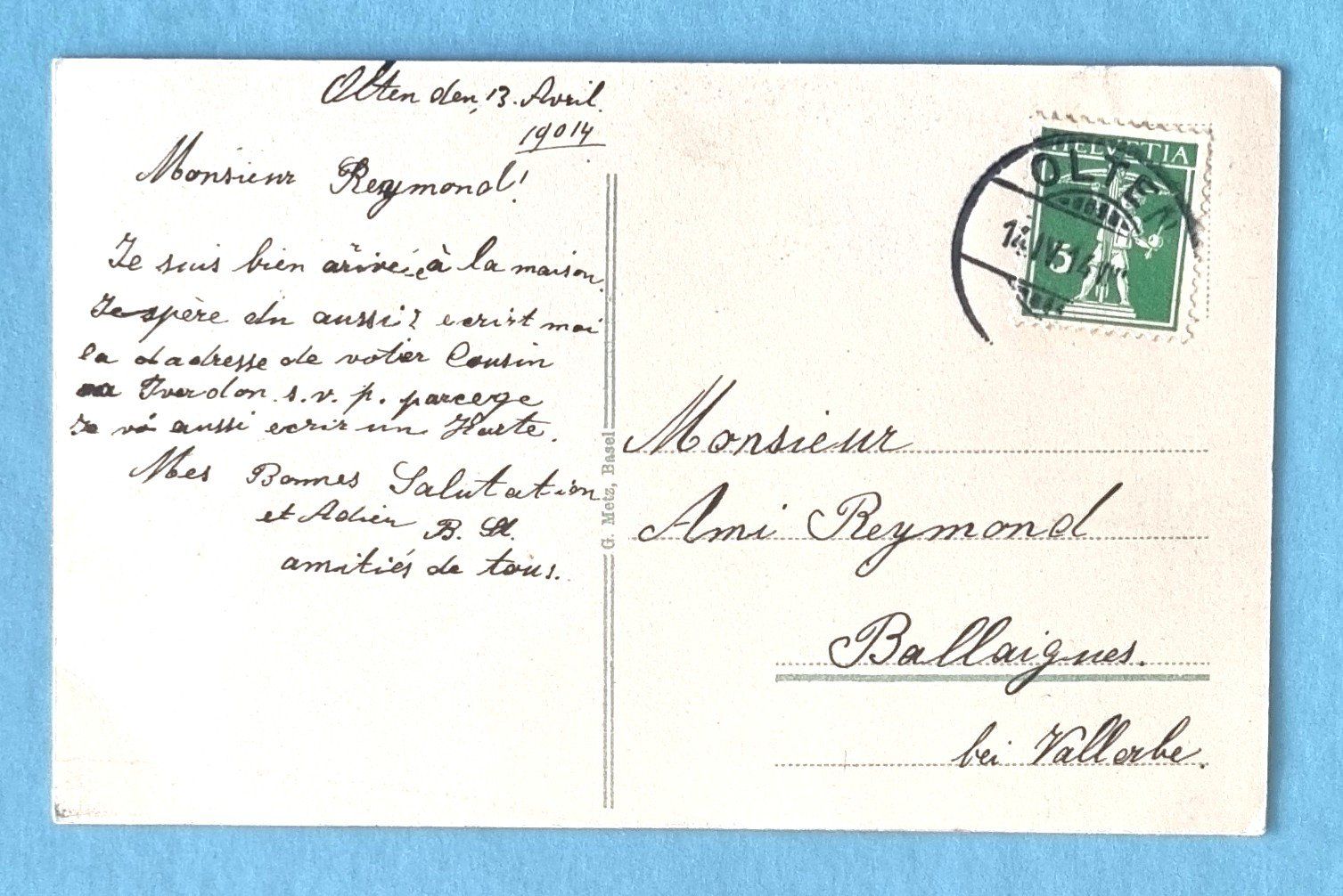 Cartoline postali: Olten - Neue Kirche - 1914 – Usato da Rothrist venduto da RROENK 1