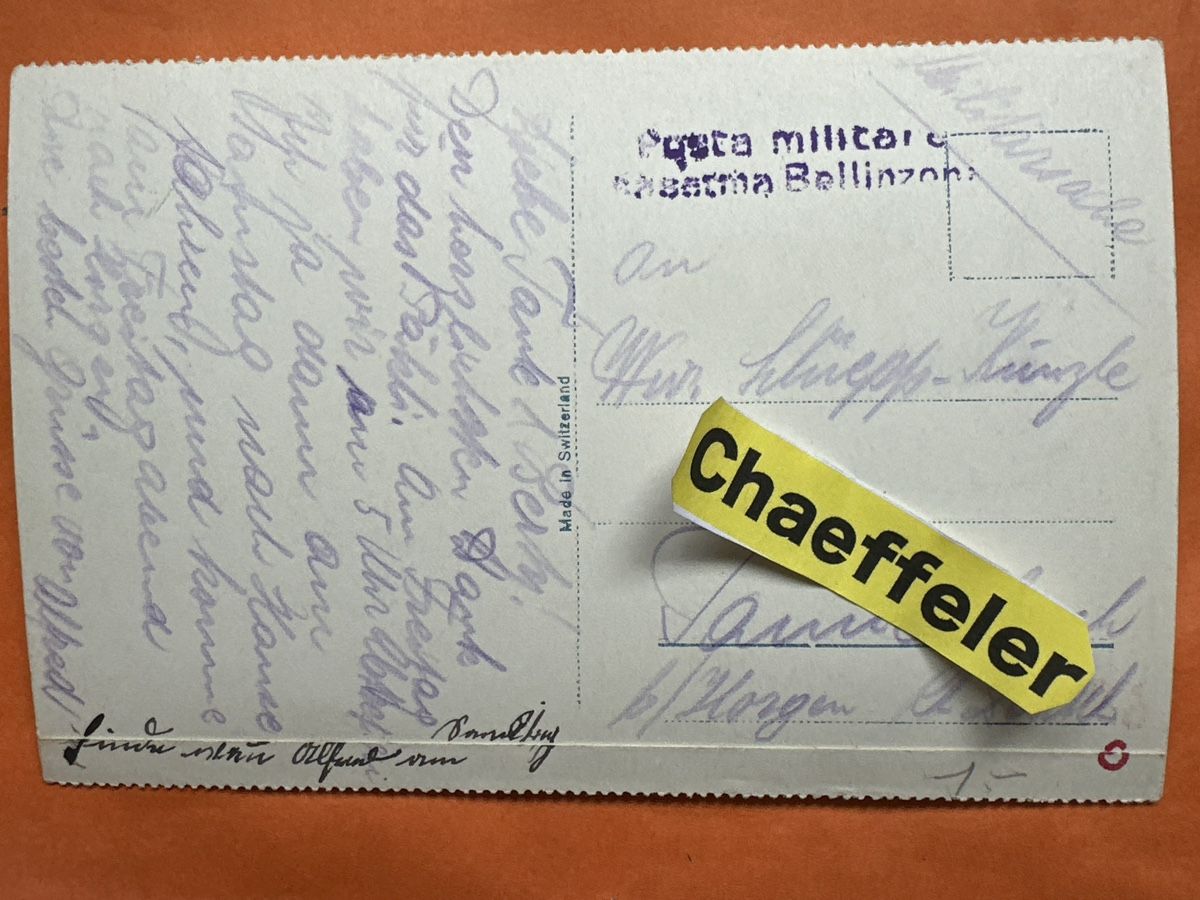 Cartoline postali: Feldpost: Bellinzona, Castello di Svitto. – Usato da Zürich venduto da Chaeffeler 1