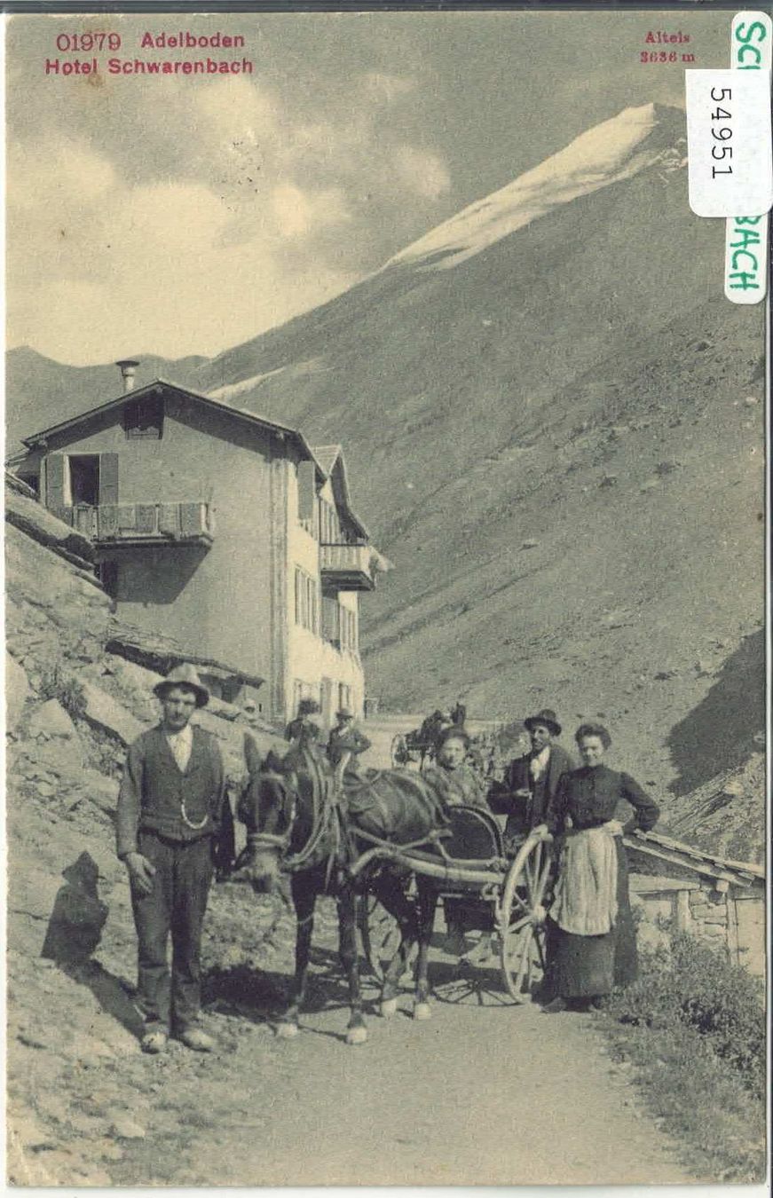 Cartoline postali: Adelboden - Hotel Schwarenbach - Pferdekutsche animee – Usato da Ettingen venduto da Kartenplanet