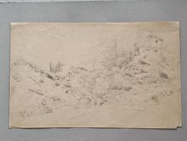 HEINRICH MARR – Hügelige Geländepartie mit Scheune, 19. Jh.
