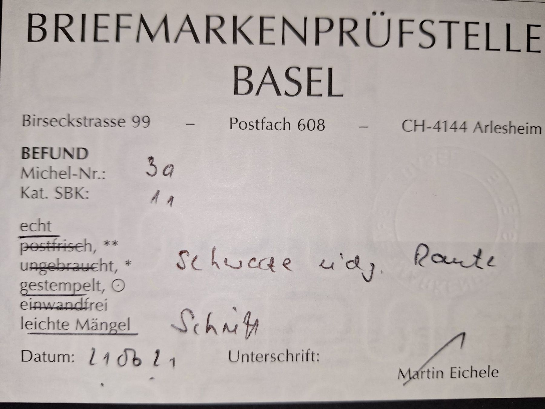 Tutti i francobolli: Nr. 11 Neuenburg Kat. 5400.- mit Befund – Usato da Balgach venduto da SIMEON27 3