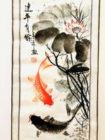 Chinese Silk Scroll Koi Fish Watercolor Painting