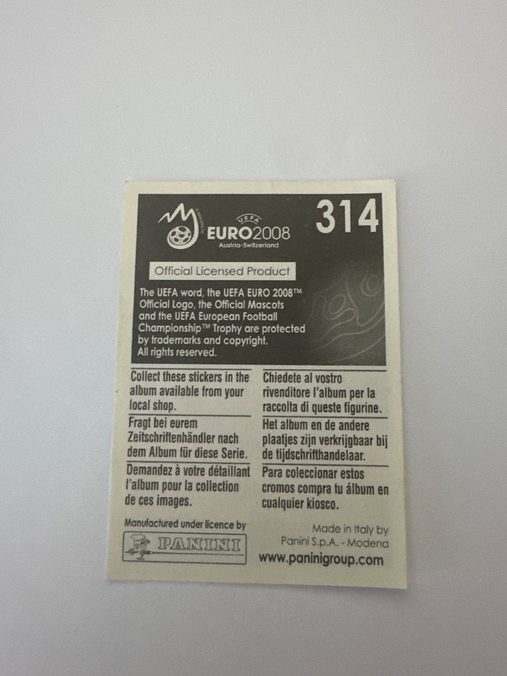 Panini Cartes à collectionner: Panini UEFA EM 2008 Sticker - Nr. 314 – D'occasion à Sulz AG par DealWerk 1