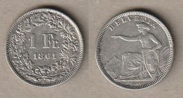 1 Franken 1861, sitzende Helvetia, sehr schön