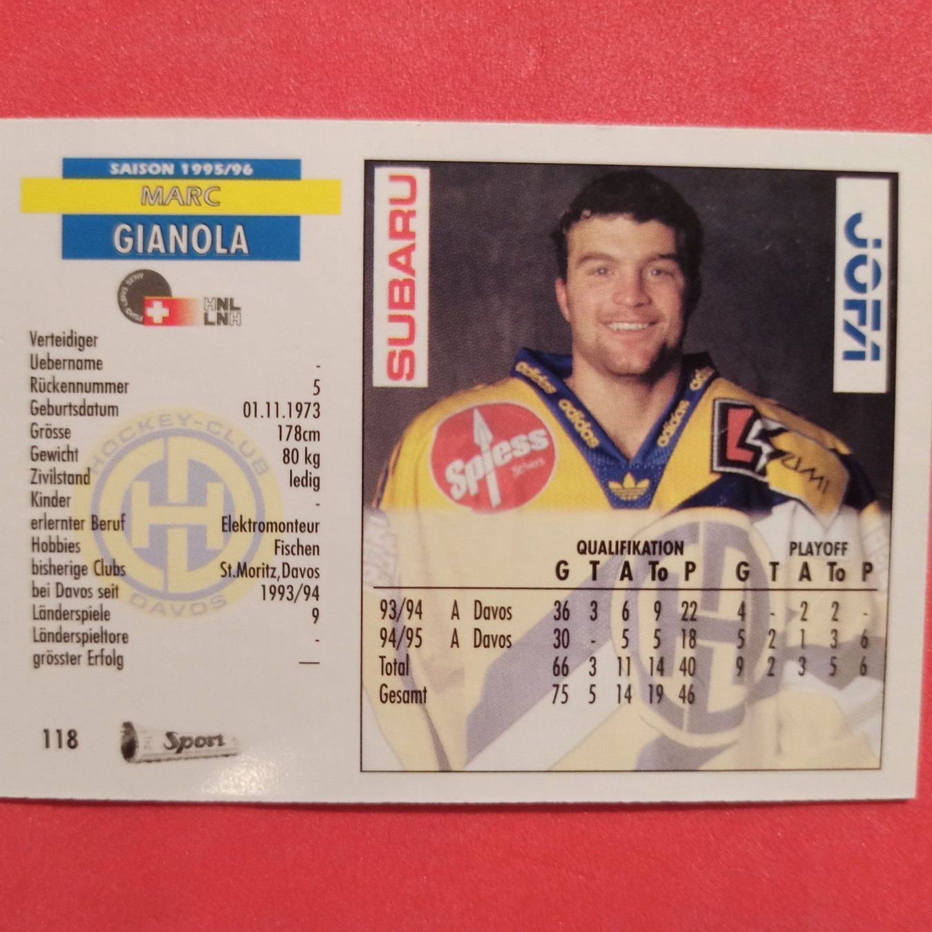Carte collezionabili: Marc Gianola HCD - 1995/96 – Usato da Dübendorf venduto da kb86_MOVIE 1