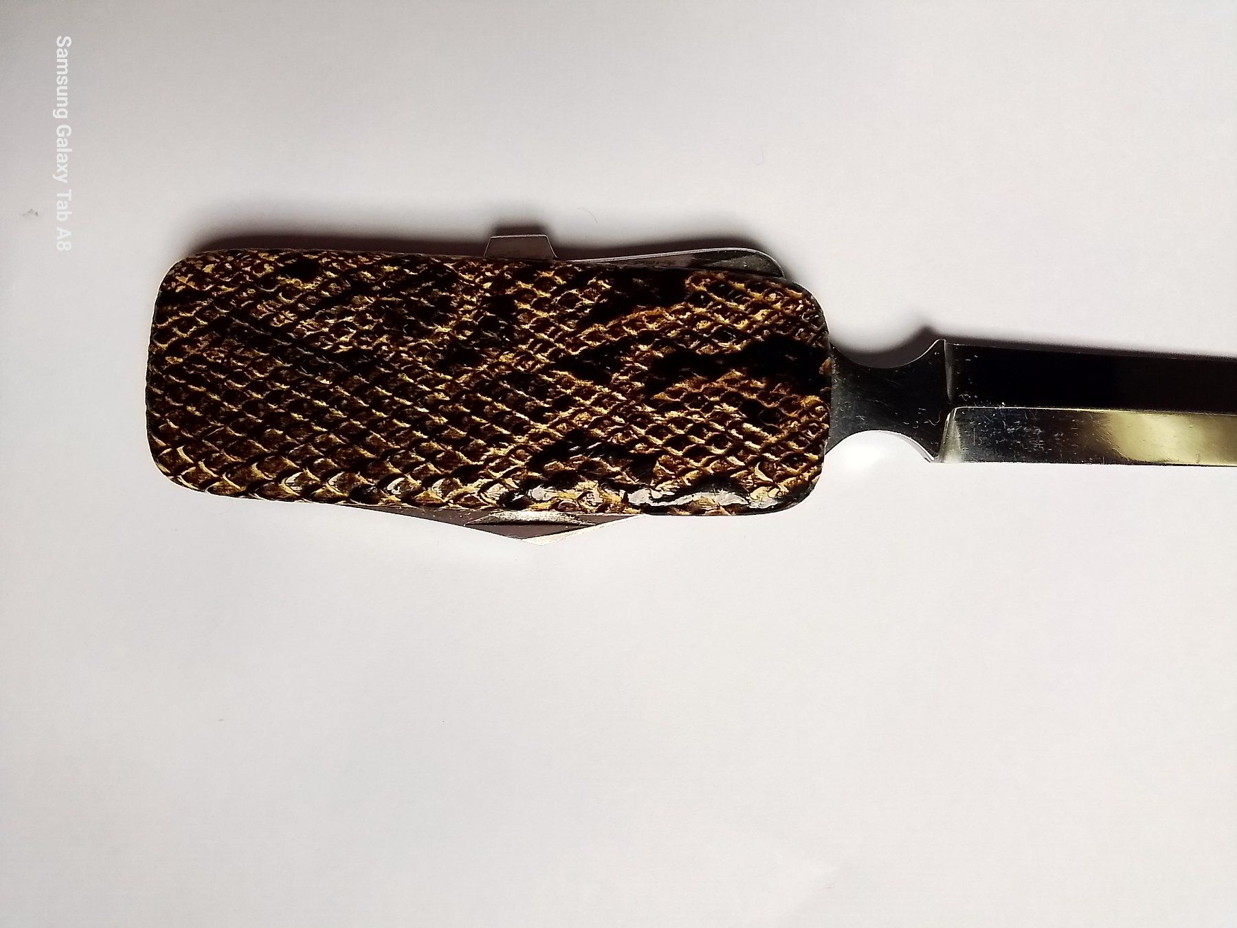 Altro materiale per ufficio: Vintage Brieföffner Schere Messer Griff aus echt Pythonleder – Usato da Sankt Stephan venduto da flohmivintage 3
