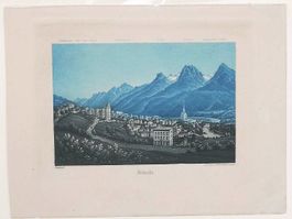 Scuol Schuls Blauton-Aquatinta von Dikenmann selten