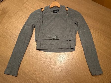 Crop Top gris manches longues avec boucle - Cider - taille S