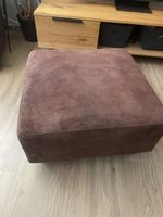Grand pouf / tabouret de salon marron taupe (effet suédine)