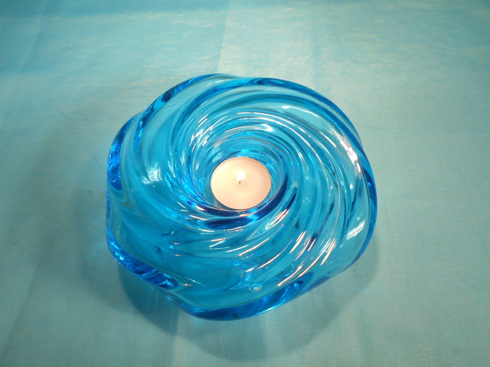 Murano Portacandele: Teelicht, hellblau, Dm: 17.5cm, Murano, signiert – Nuovo (secondo la descrizione) da Bellach venduto da JingleCherry 5