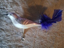 Weihnachtsbaumschmuck Vogel mit Federclip Vintage, Glas