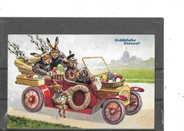Kunstkarte Fröhliche Ostern mit Auto (Arthur Thiele)