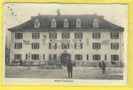 7.10.1914 Altdorf UR altes Zeughaus+Brunnen/Viehmarkt+Bauern