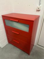 Red chest of drawers with 3 drawers