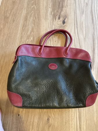 Tasche Leder dunkelgrün/rot Handtasche guter Zustand