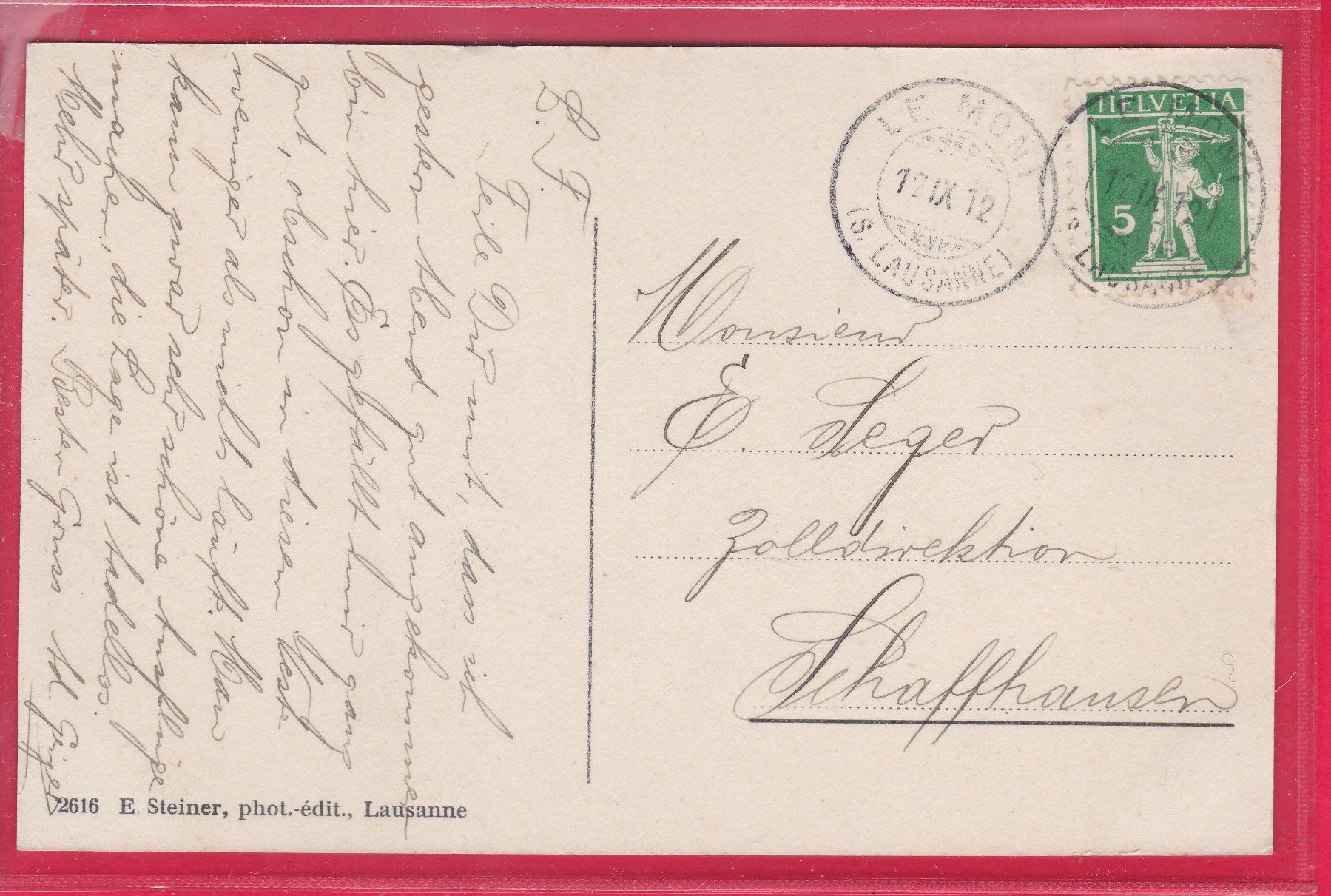 Cartoline postali: LA MONT S. LAUSANNE, 12.9.1912 – Usato da Oberrieden venduto da Gebirgsstelze 1