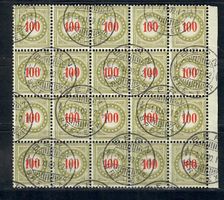 1908: 20er Block 28BIIN+K. Portomarken gestempelt.
