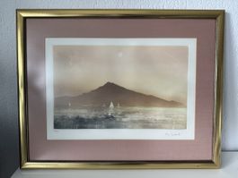 Peintre Kaiko Moti, paysage marin encadrée, signée. Superbe!