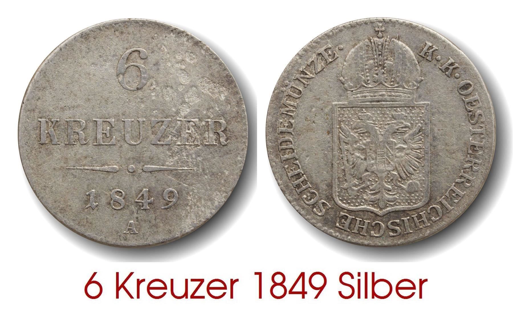 Alle Münzen: 6 Kreuzer 1849A Lot 4 – Gebraucht aus Flamatt von samowarow