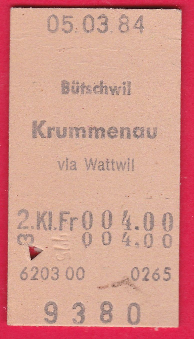 Tickets: KARTON BILLETT, BÜTSCHWIL - KRUMMENAU, 2.KLASSE, EINFACH – Gebraucht aus Oberrieden von Gebirgsstelze