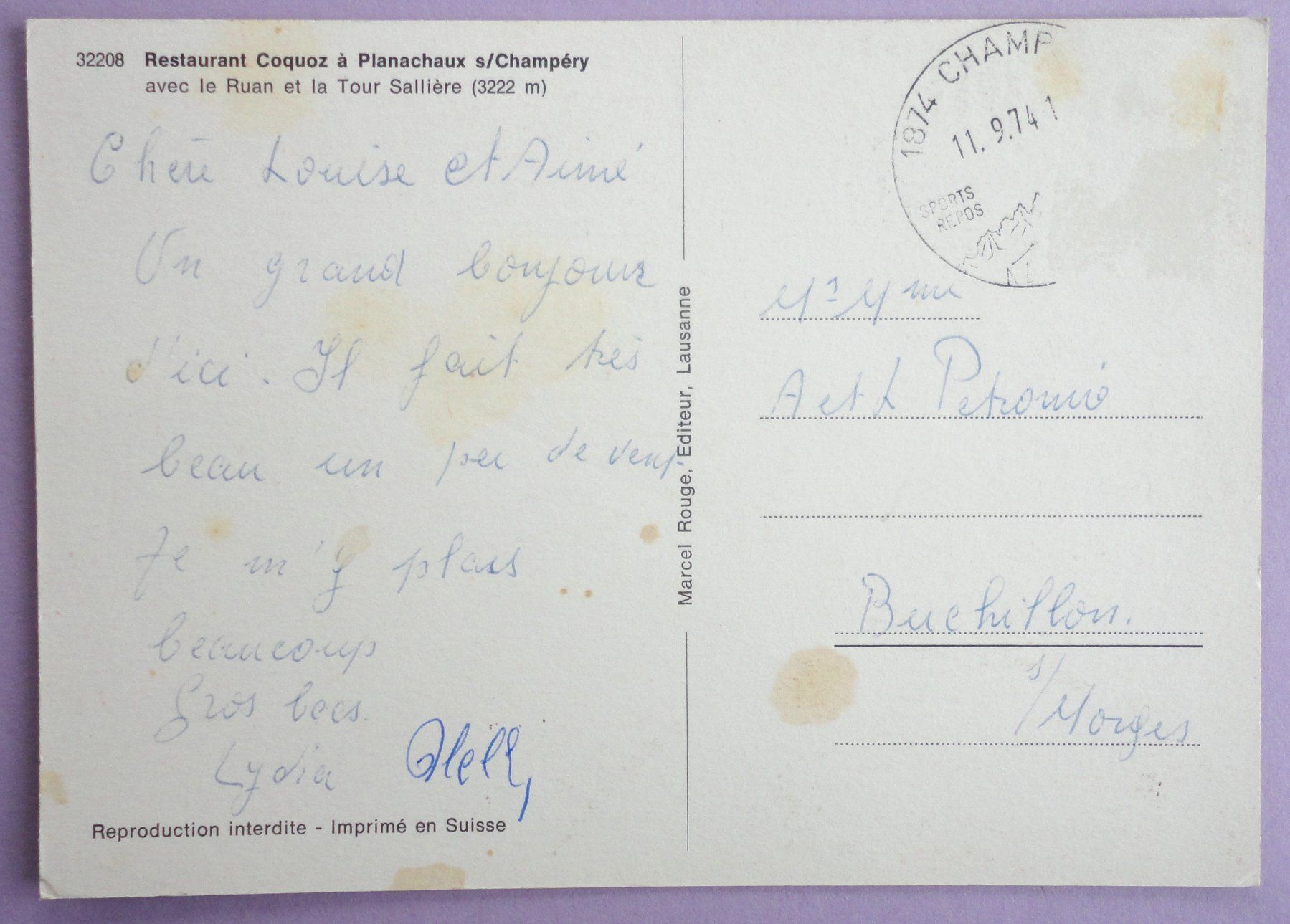 Cartoline postali: Rest. Coquoz à Planachaux s/Champéry – Difettoso da Fétigny venduto da Billy2miny 1