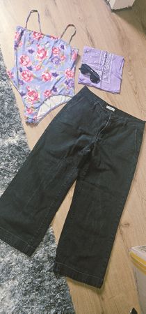 Floral Swimsuit, Bandana & Jeans Set - Summer Vibes! 🌸🕶️👖