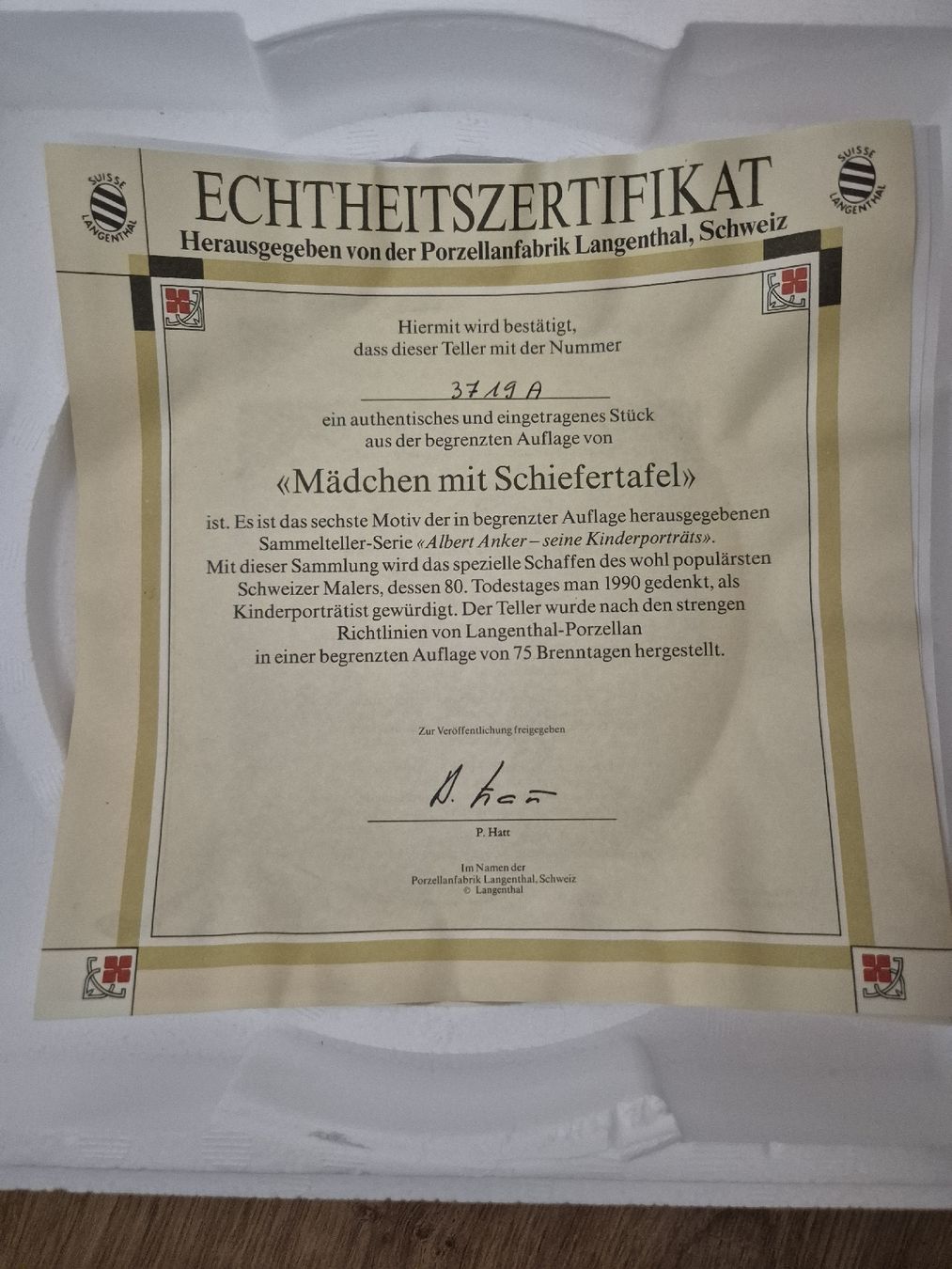 Piatti: Albert Anker - Mädchen mit Schiefertafel – Nuovo e nell'imballaggio originale da Hettlingen venduto da janalea 2
