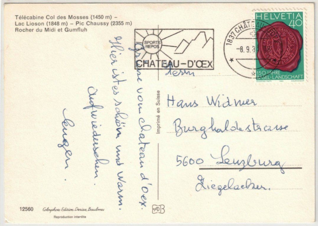 Cartes postales: Col des Mosses - Gondelbahn Pic Chaussy – D'occasion à Binningen par Mountainrider 1