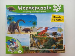 Wende-Puzzle mit Dinosaurier Motiven, 48 Teile, gebraucht