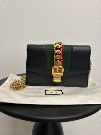 Gucci Sylvie Super Mini Tasche blau Leder Umhängetasche