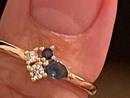 Jolie bague fine plaqué 55 pierres onyx, zircon bleue blanch