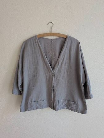 Jacke Bluse Blusenjäckli grau Leinen Baumwolle Gr. XL