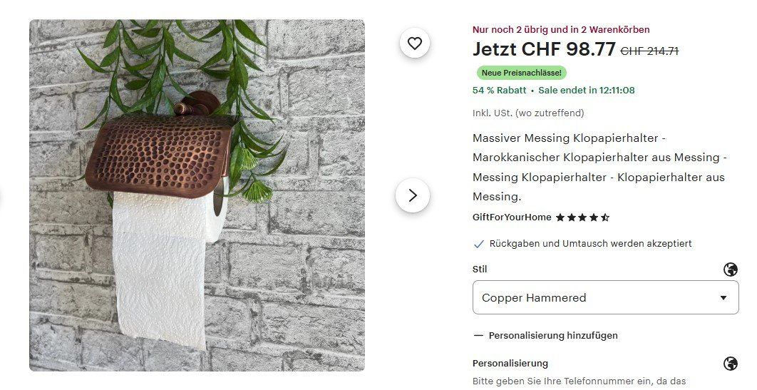 WC: Massiver Messing Klopapierhalter / WC-Papierhalter – Nuovo (secondo la descrizione) da Gersau venduto da biancaneve82 4